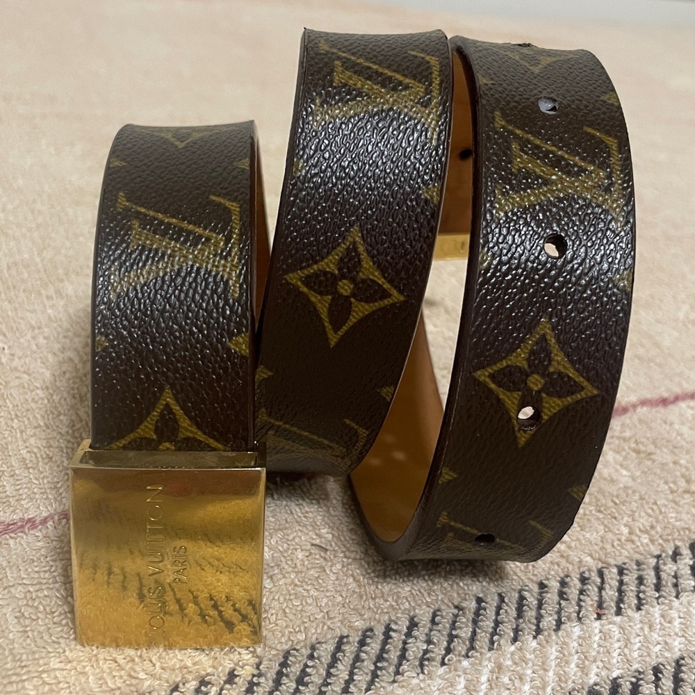 Louis Vuitton Dark Monogram Belt with Gold Buckle Unisex - Picture 4 of 10
